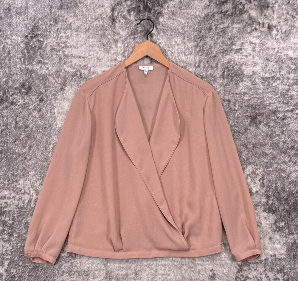 Reiss Top 4 Womens Pink Cross Front Long Sleeve Blouse